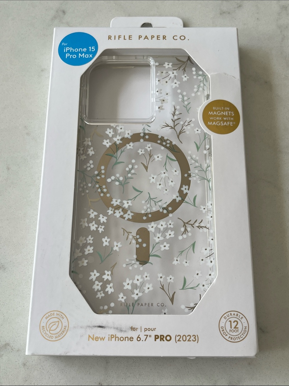 Rifle Paper Co. Clear Floral MagSafe iPhone 15 Pro Max Case - White & Gold